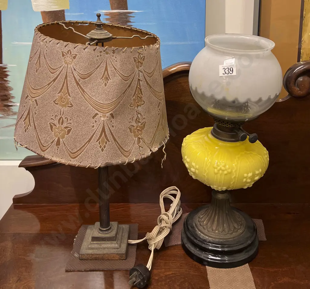 Kerosene Lamp with Glass Lamp Shade Together with Other Vintage Lamp Image 1++