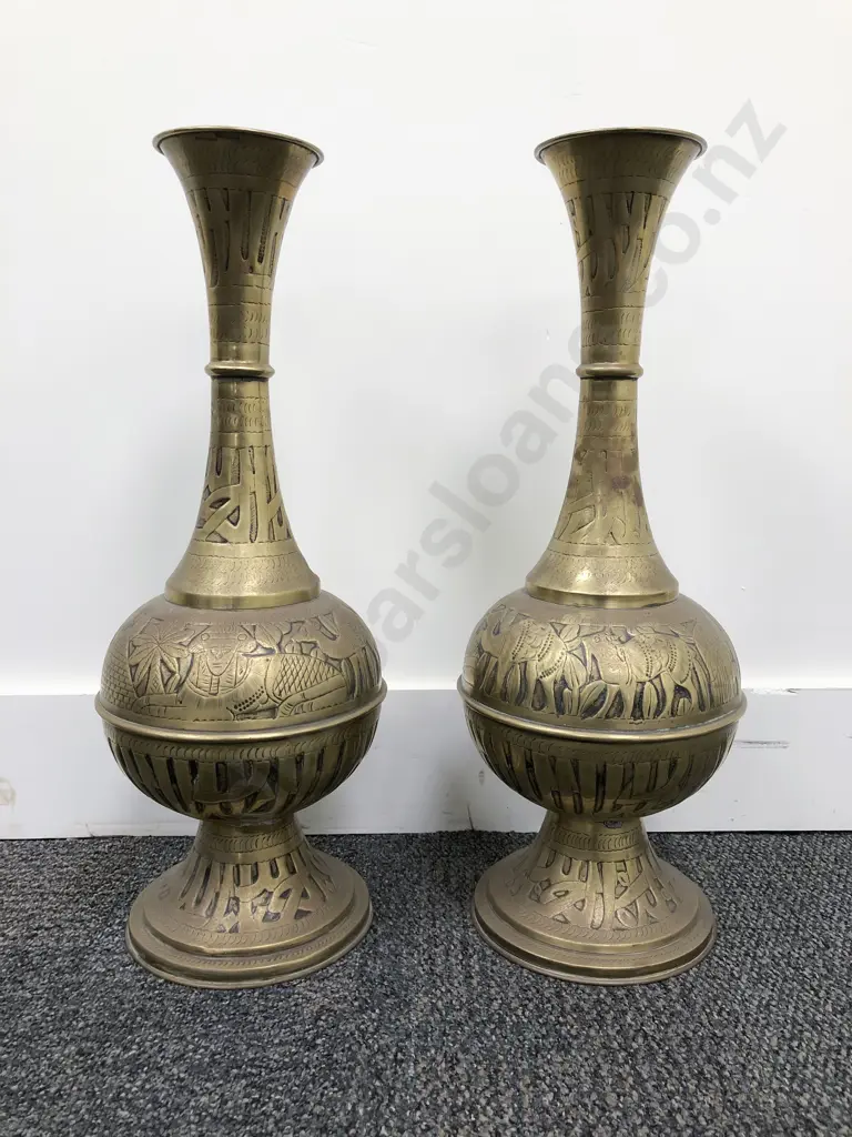 Pair of Egyptian Brass Vases Image 1++