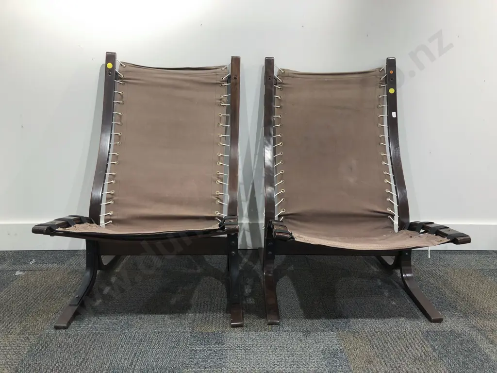 Pair Mid Century Canvas Chairs Image 1++