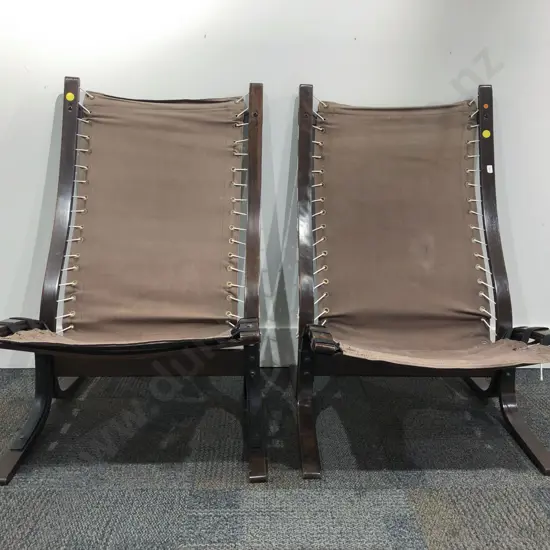 Pair Mid Century Canvas Chairs