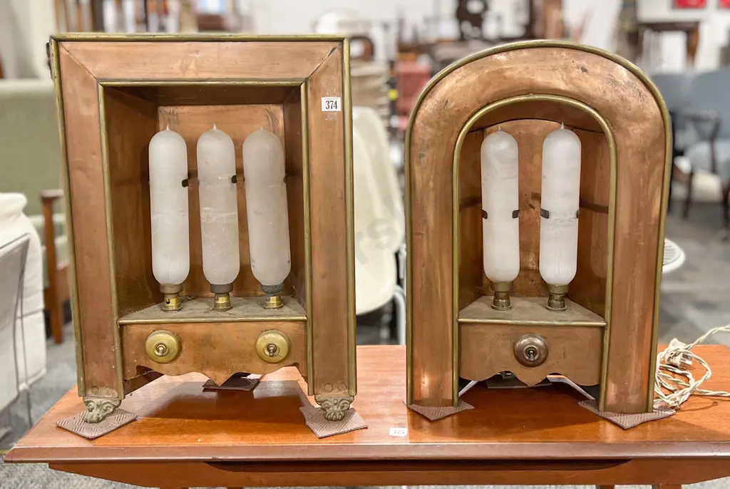 Pair of Vintage Copper Heaters with Frosted Glass Valves Image 1++