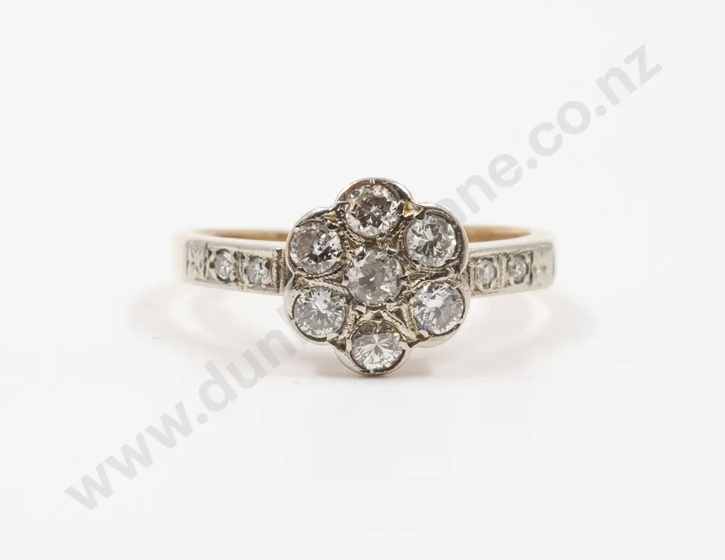 18ct Early C20th 7stone Diamond Floret Cluster Ring Image 1++