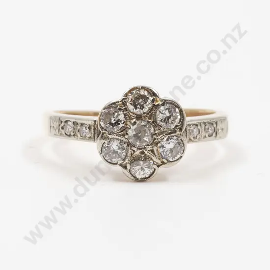 18ct Early C20th 7stone Diamond Floret Cluster Ring