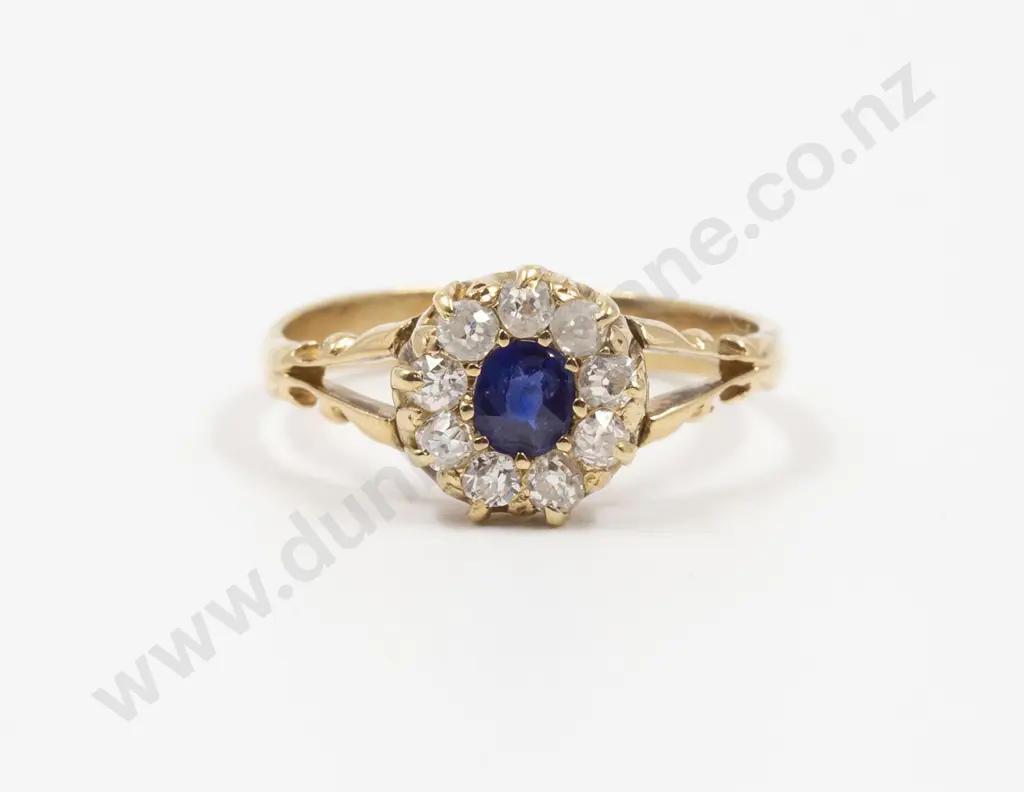 18ct Ten Stone Sapphire and Diamond Cluster Ring Image 1++