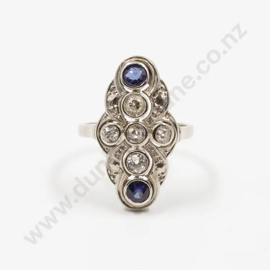 Art Deco Style 14ct White Gold Synthetic Sapphire and Diamond Cluster Ring