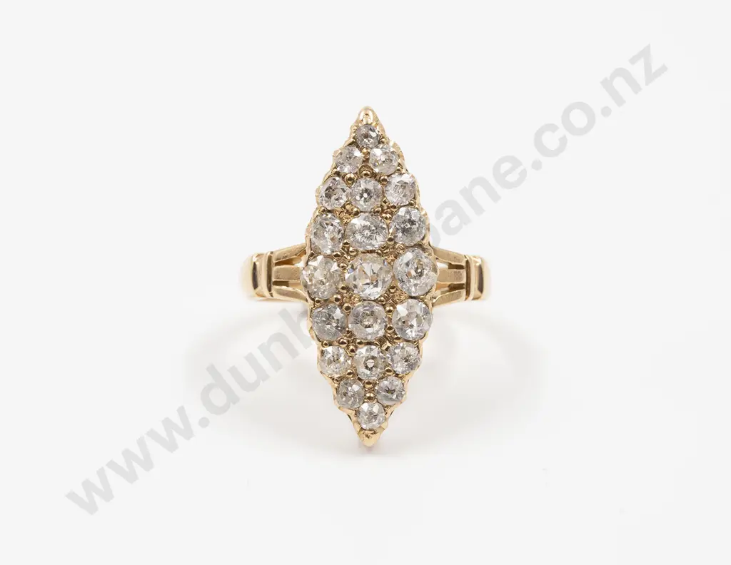 Victorian 18ct 21stone Diamond Marquise Cluster Ring Image 1++