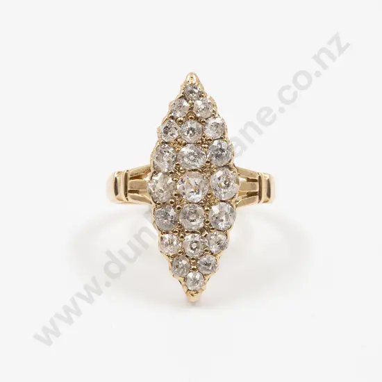 Victorian 18ct 21stone Diamond Marquise Cluster Ring