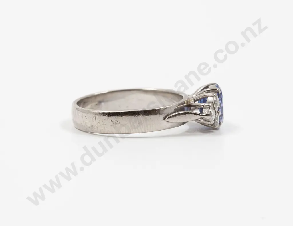 18ct & 14ct White Gold Seven Stone Sapphire and Diamond Bridge Ring Image 1++