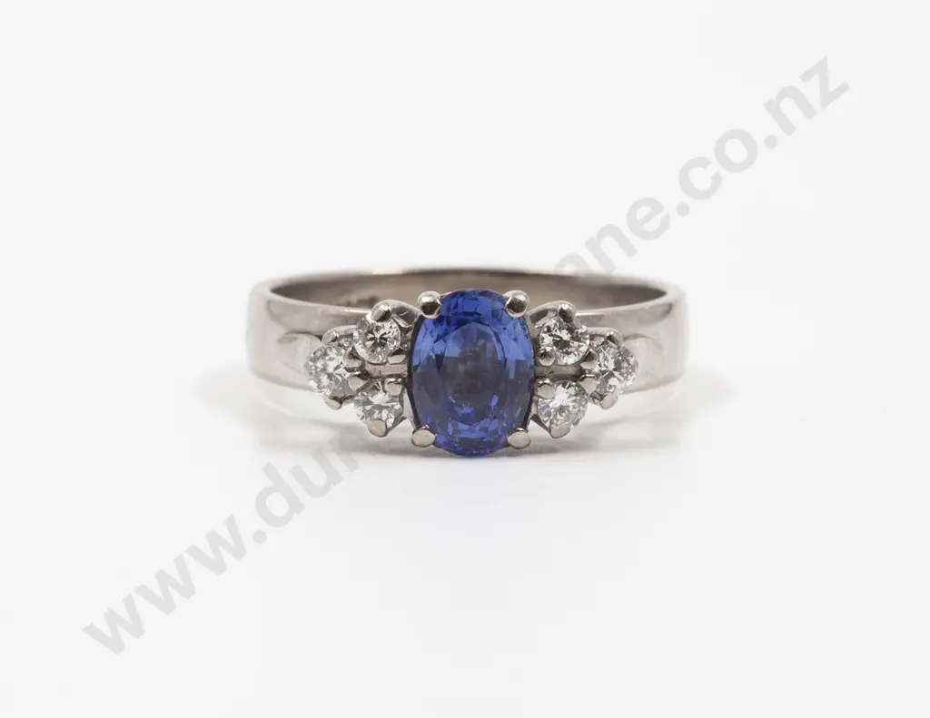 18ct & 14ct White Gold Seven Stone Sapphire and Diamond Bridge Ring Image 1++