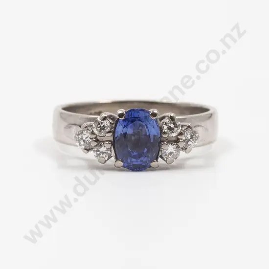 18ct & 14ct White Gold Seven Stone Sapphire and Diamond Bridge Ring