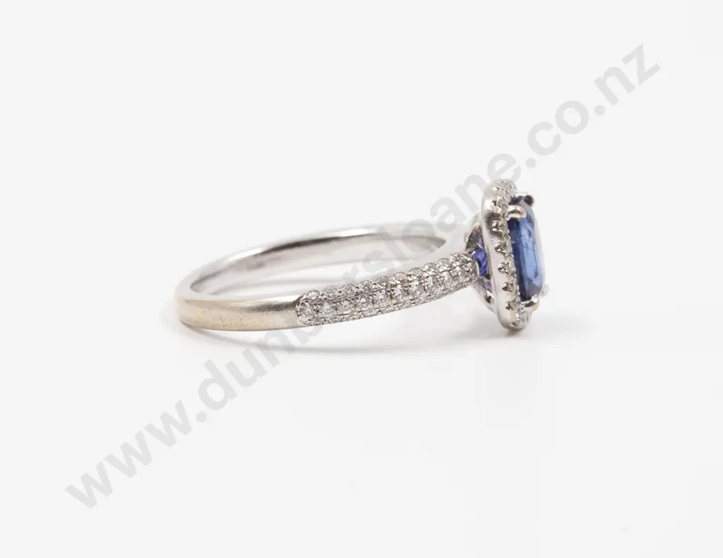 18ct White Gold Sapphire and Diamond Cluster Ring Image 1++