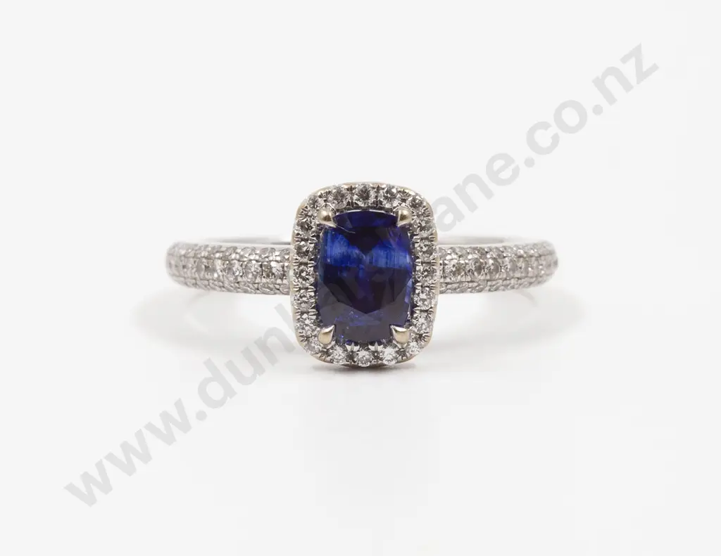 18ct White Gold Sapphire and Diamond Cluster Ring Image 1++