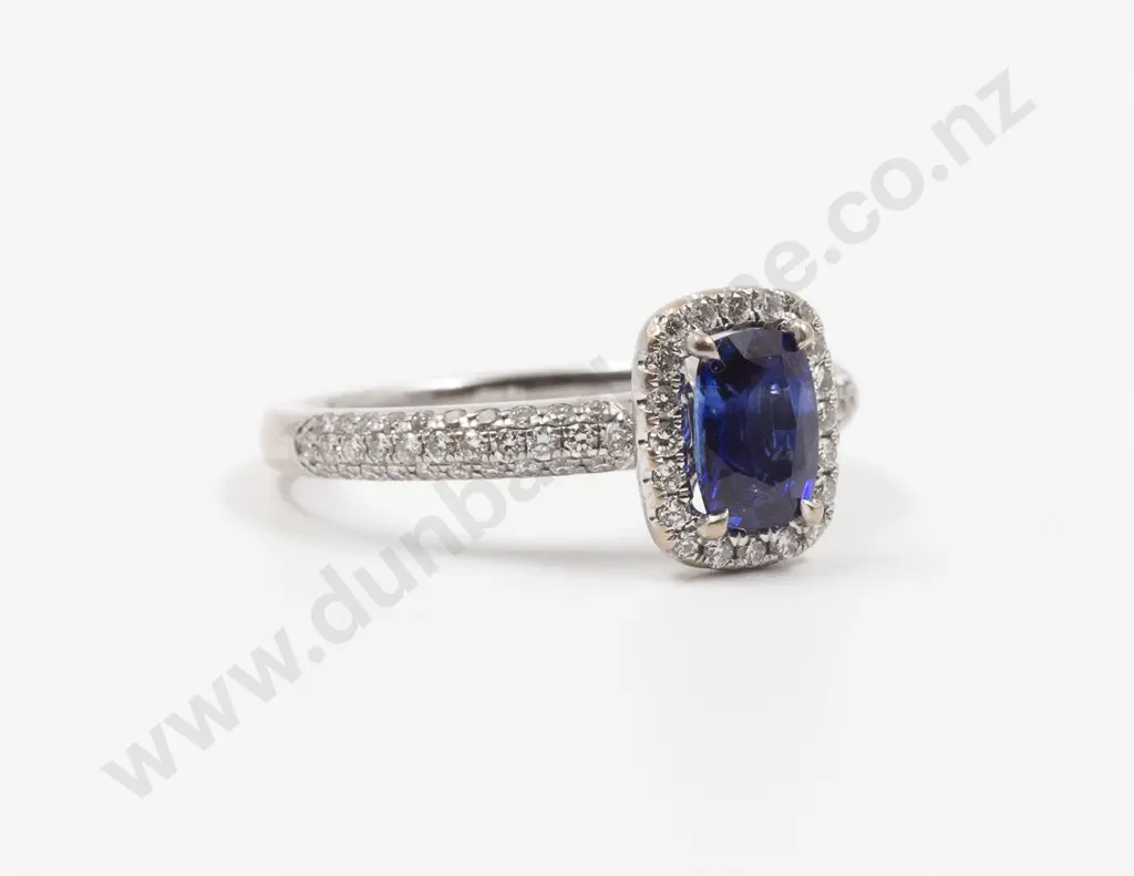 18ct White Gold Sapphire and Diamond Cluster Ring Image 1++