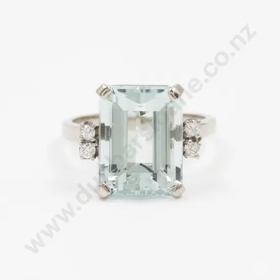 14ct White Gold Aquamarine and Diamond Dress Ring