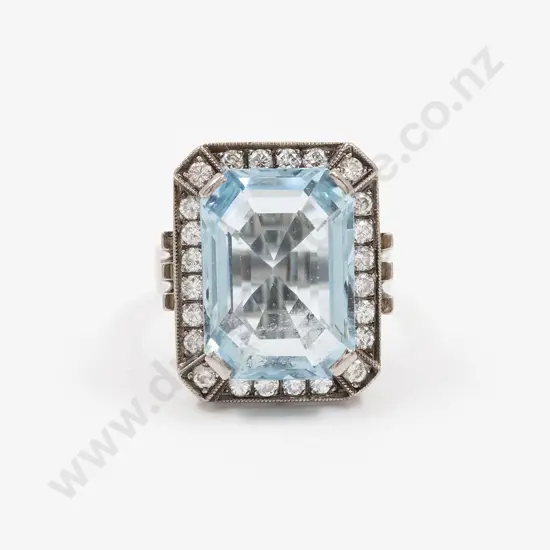 18ct White Gold Single Aquamarine and Diamond Cluster Dress Ring