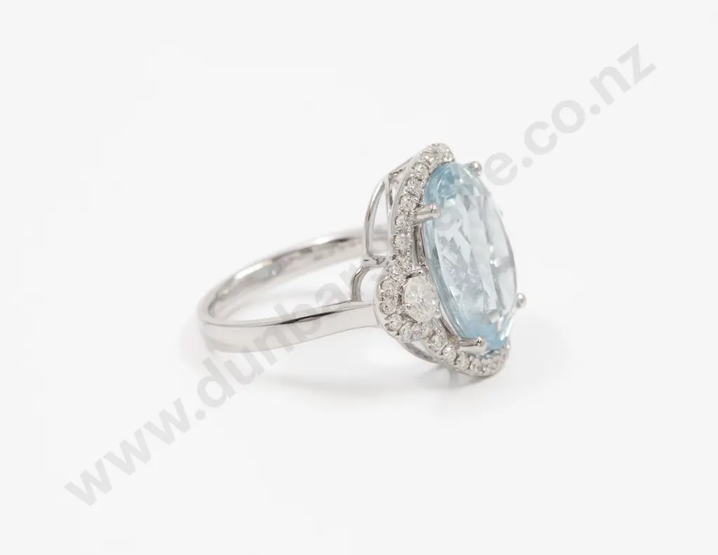 14ct White Gold Aquamarine and Diamond Cluster Ring Image 1++