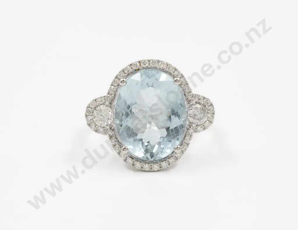 14ct White Gold Aquamarine and Diamond Cluster Ring Image 1++