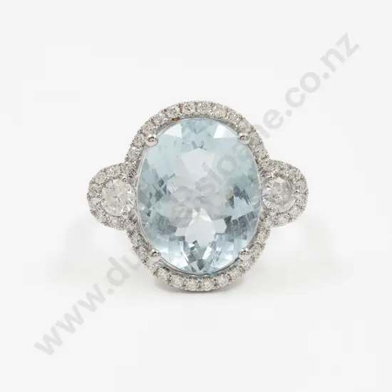 14ct White Gold Aquamarine and Diamond Cluster Ring
