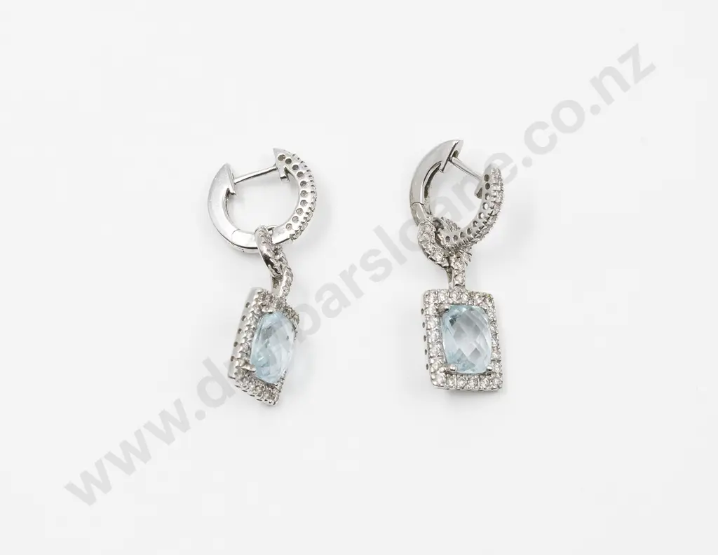Pair 14ct Aquamarine and Diamond Pendant Drop Earrings Image 1++