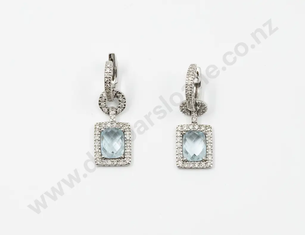 Pair 14ct Aquamarine and Diamond Pendant Drop Earrings Image 1++