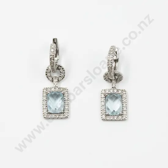 Pair 14ct Aquamarine and Diamond Pendant Drop Earrings