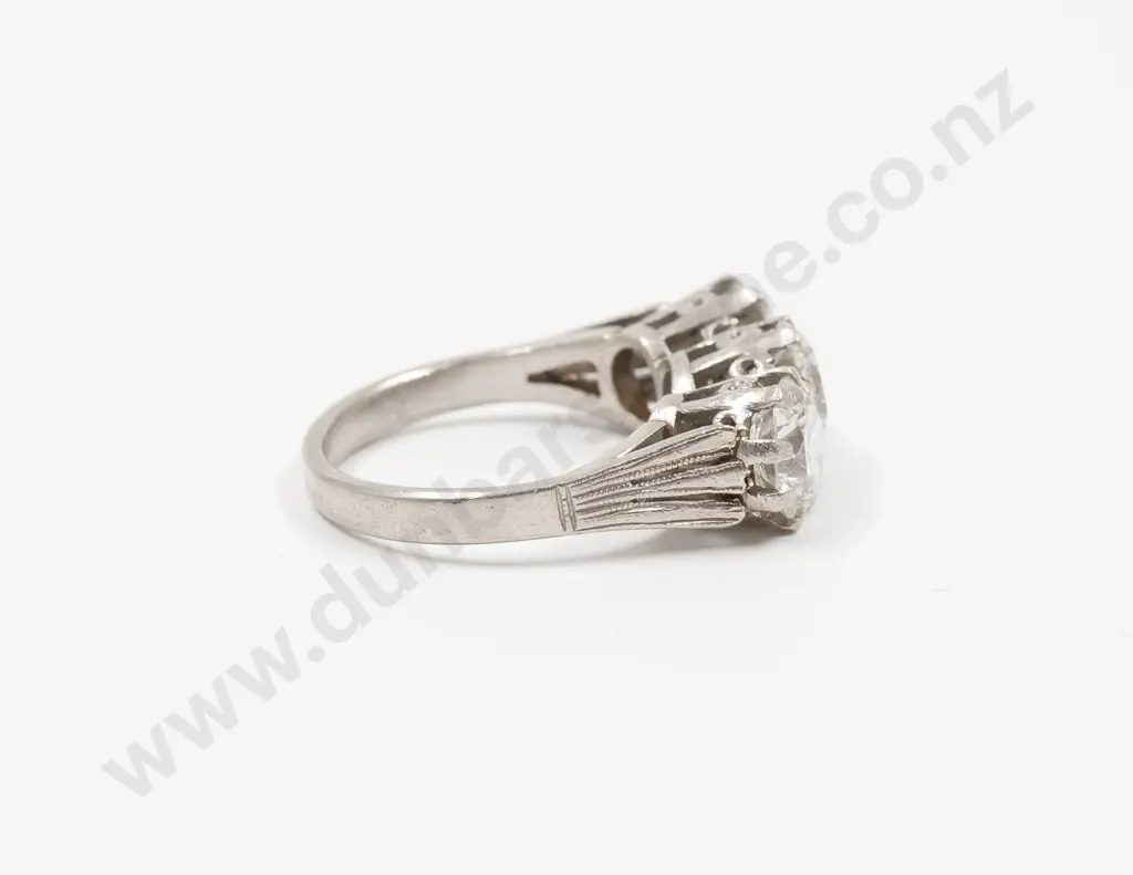 All Platinum Three Stone Diamond Bridge Ring Image 1++