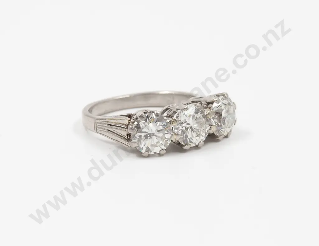 All Platinum Three Stone Diamond Bridge Ring Image 1++