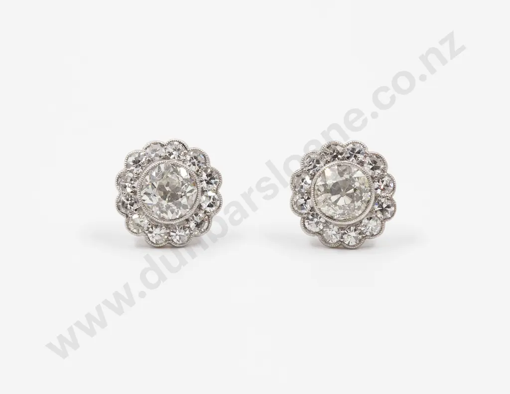 Pair 18ct White Gold Diamond Cluster Stud Earrings Image 1++