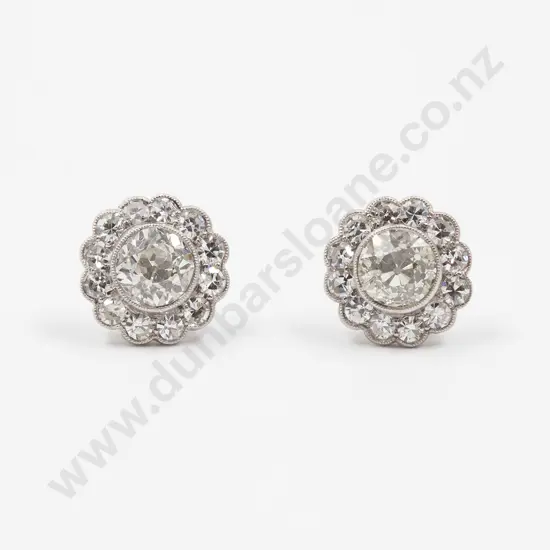 Pair 18ct White Gold Diamond Cluster Stud Earrings