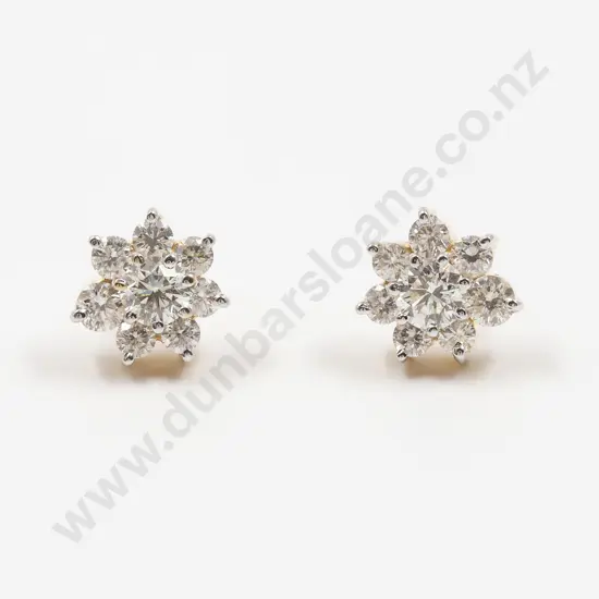 Pair 18ct Diamond Cluster Stud Earrings