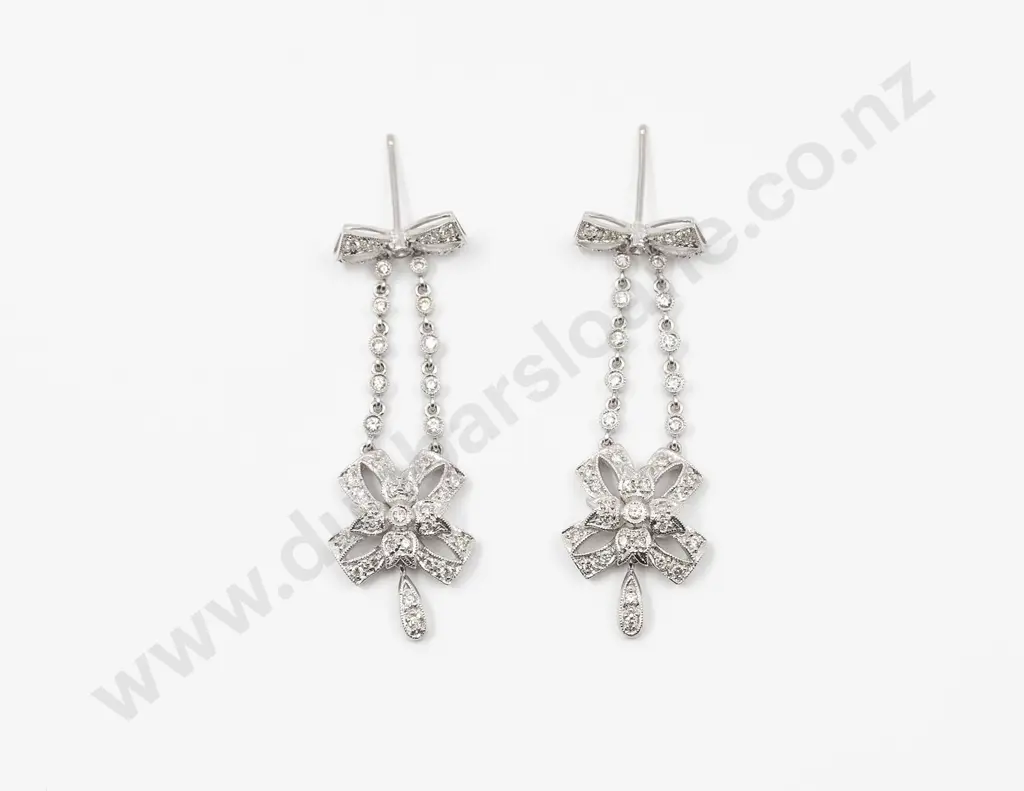 Pair 18ct White Gold Fancy Diamond Pendant Earrings Image 1++