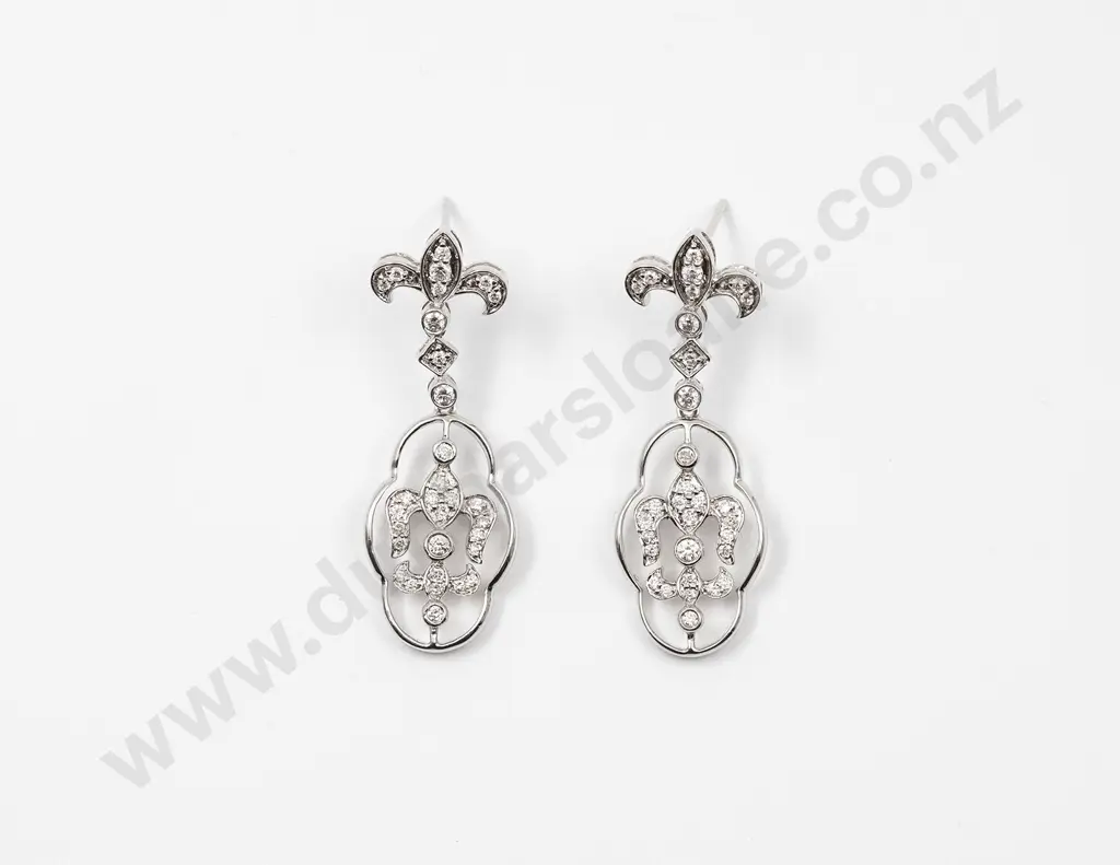 Pair 14ct White Gold Diamond Fancy Pendant Earrings Image 1++