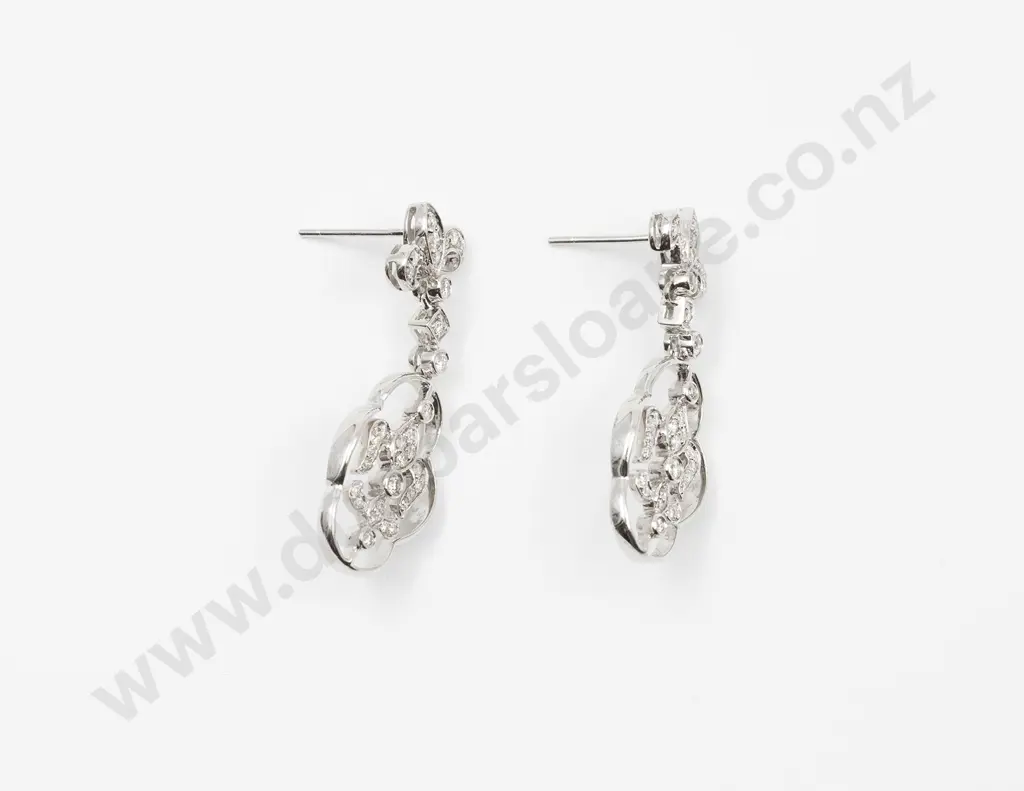 Pair 14ct White Gold Diamond Fancy Pendant Earrings Image 1++