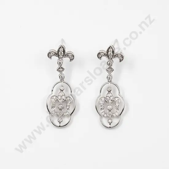 Pair 14ct White Gold Diamond Fancy Pendant Earrings