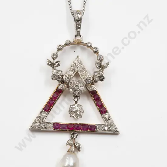 14ct Art Deco Ruby and Diamond Pendant