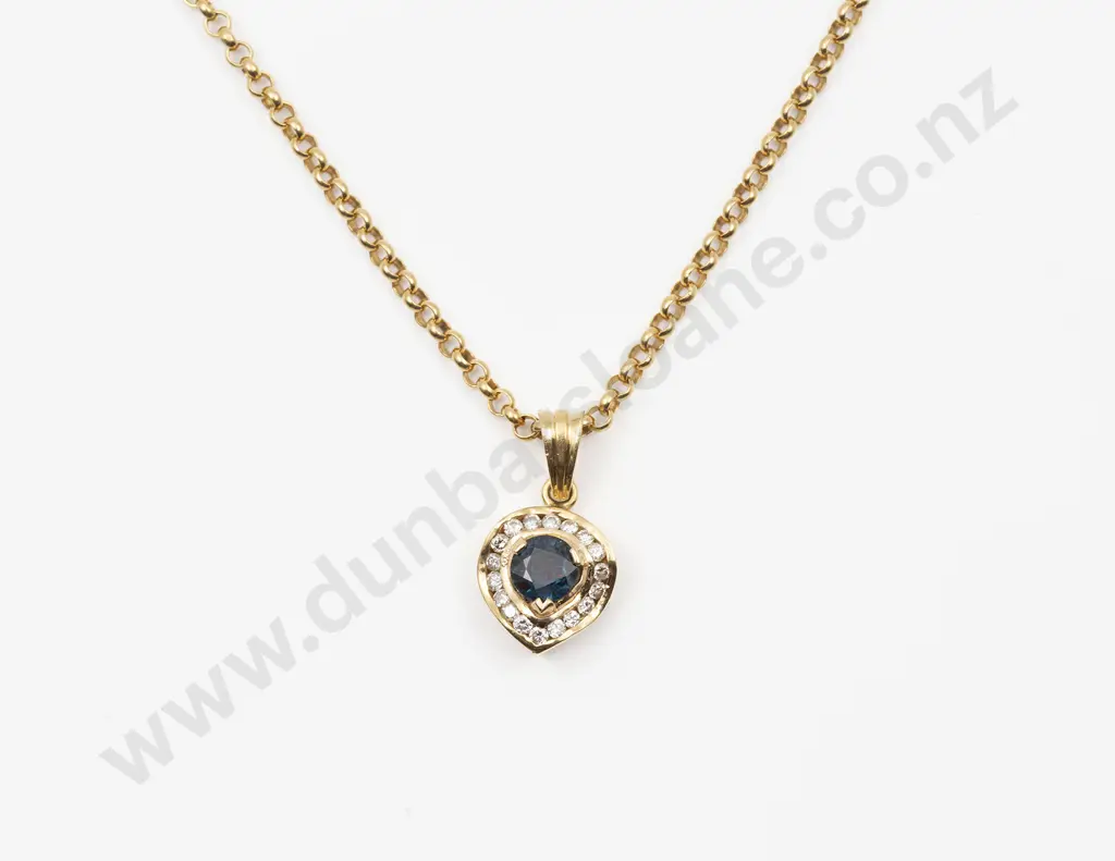 18ct 19stone Sapphire and Diamond Pendant on Chain Image 1++