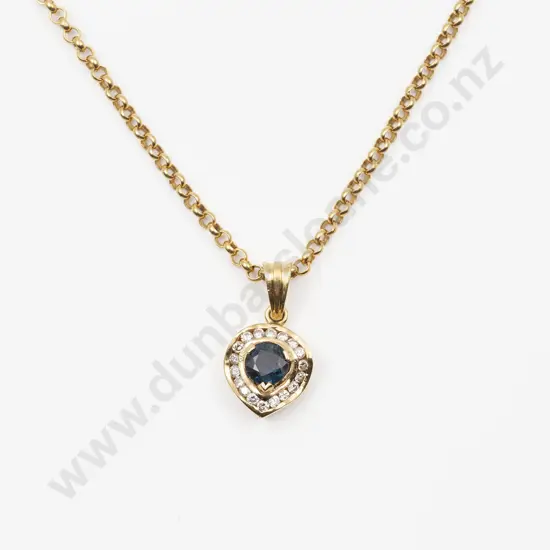 18ct 19stone Sapphire and Diamond Pendant on Chain