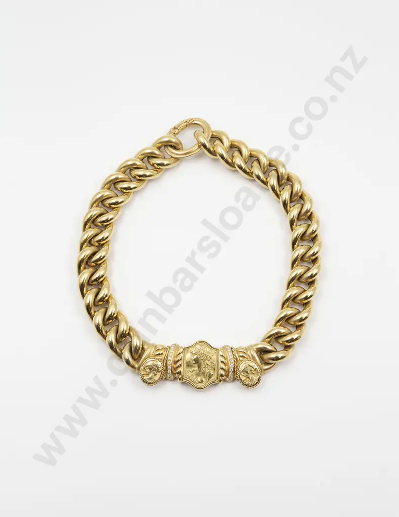 18ct Modern Hollow Curb Link Panel Diamond Neck Chain Image 1++