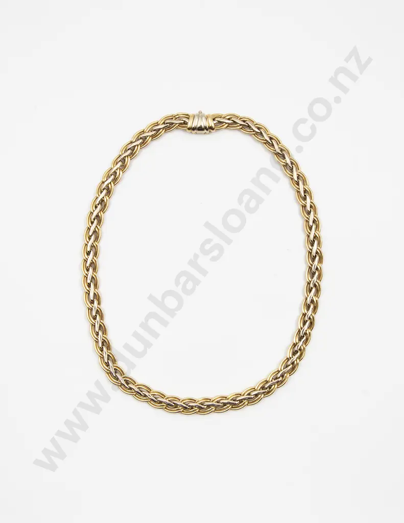 18ct Yellow & White Gold Fancy Curb Plait Necklace Image 1++
