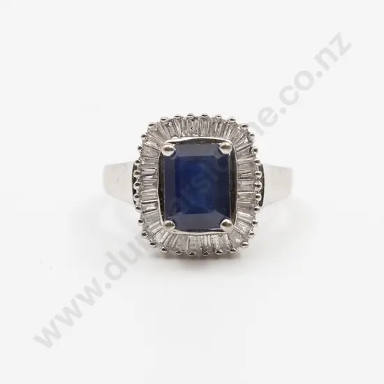 14ct White Gold 35stone Sapphire and Diamond Cluster Ring
