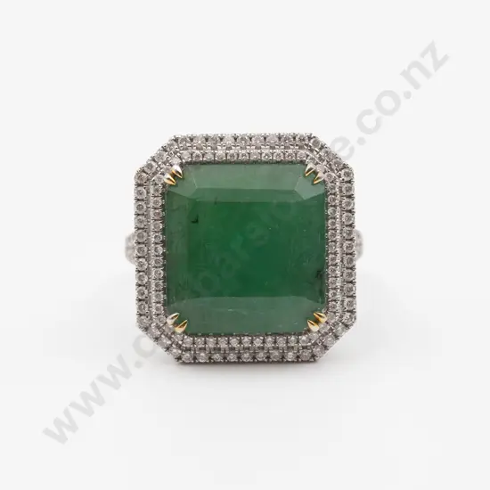 14ct White Gold Emerald and Diamond Dress Ring