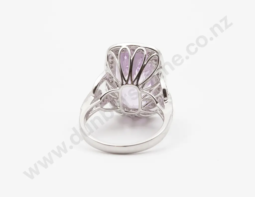 14ct White Gold Kunzite and Diamond Cluster Ring Image 1++