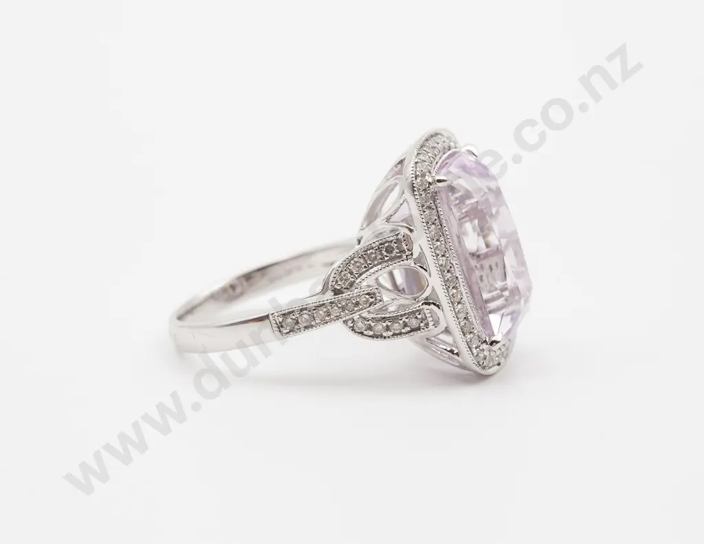 14ct White Gold Kunzite and Diamond Cluster Ring Image 1++