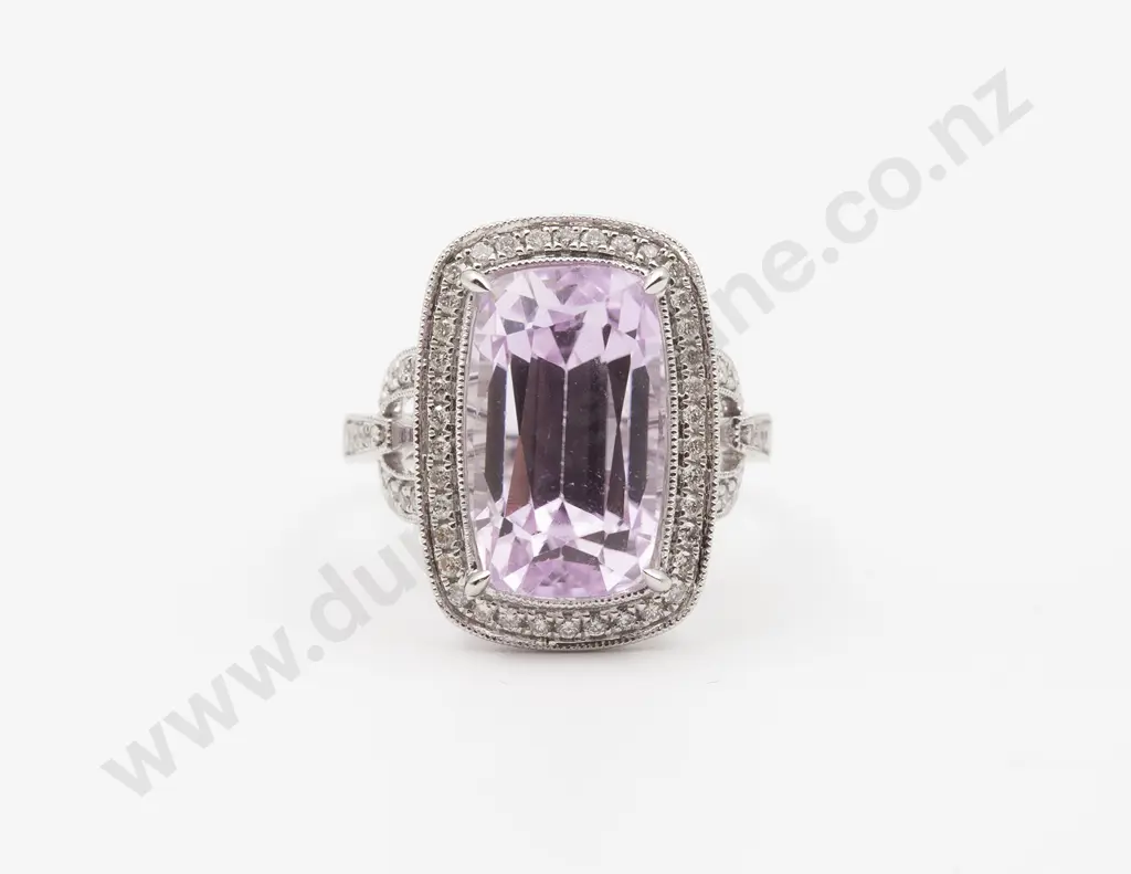 14ct White Gold Kunzite and Diamond Cluster Ring Image 1++