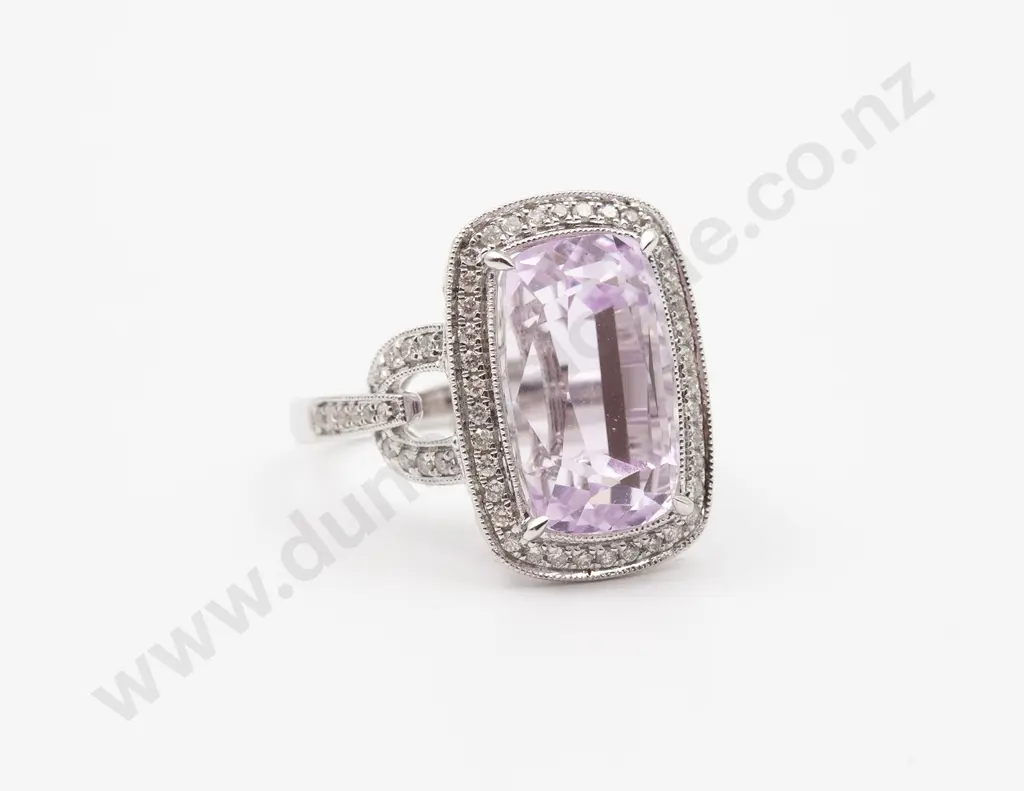 14ct White Gold Kunzite and Diamond Cluster Ring Image 1++