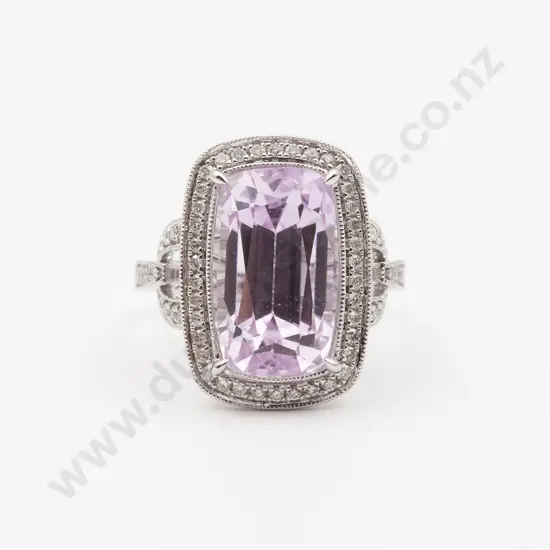 14ct White Gold Kunzite and Diamond Cluster Ring