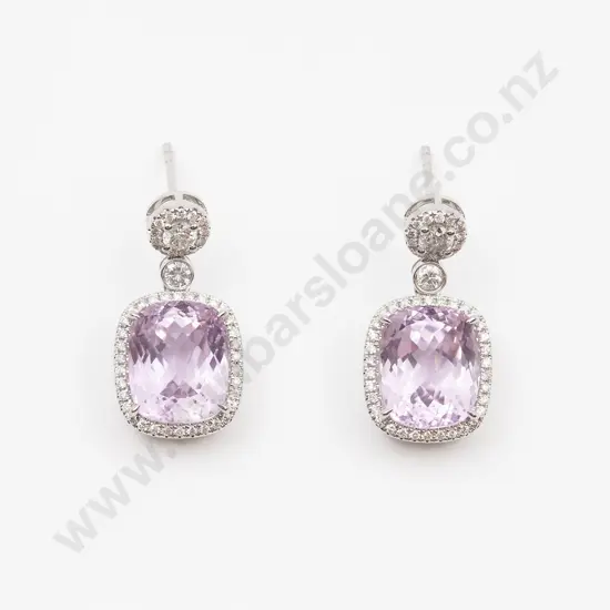 14ct White Gold Kunzite and Diamond Cluster Pendant Drop Earrings