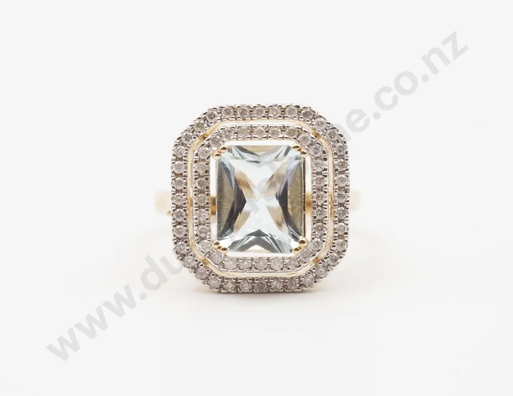 14ct Aquamarine and Diamond Cluster Ring Image 1++
