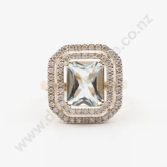 14ct Aquamarine and Diamond Cluster Ring