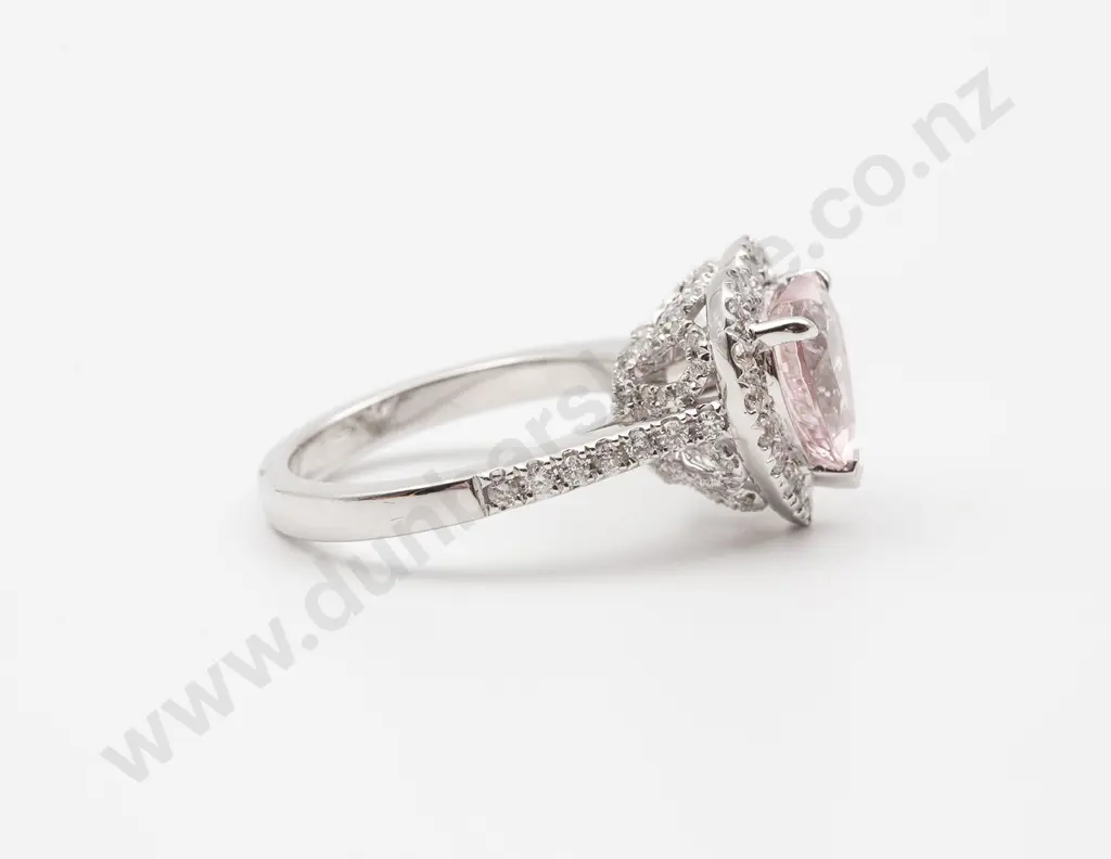 18ct White Gold Pink Morganite and Diamond Dress Ring Image 1++